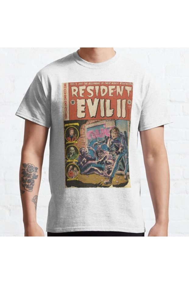 Loose Fit Unisex Resident Evil 2 Fan Art Comic Book Cover Design Printed T-shirt