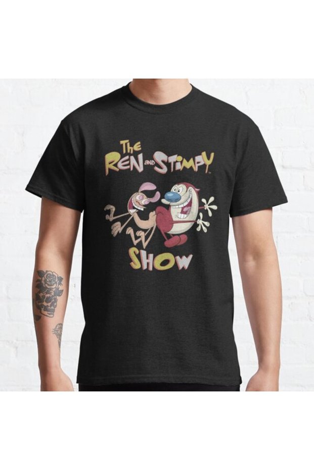 Loose Fit Unisex Ren And Stimpy Classic Vintage TV Show Logo Design Printed T-shirt