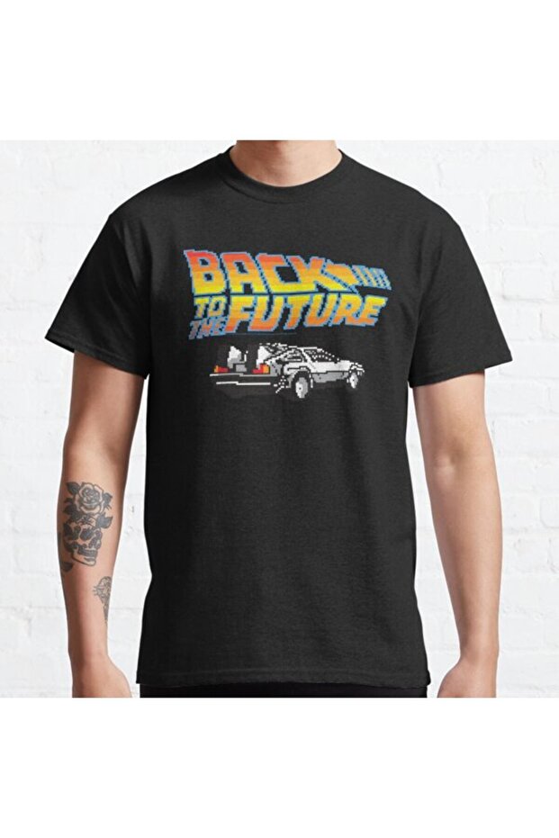 Loose Fit Unisex Back To The Future 8-bit Delorean Logo Design Printed T-shirt