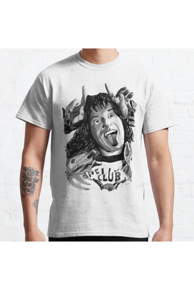Loose Fit Unisex Stranger Things Eddie Munson Ink Portrait Design Printed T-shirt