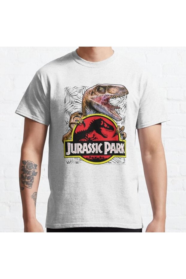 Loose Fit Unisex Jurassic Park Tropical Dark Raptor Vintage Movie Logo Design Printed T-shirt