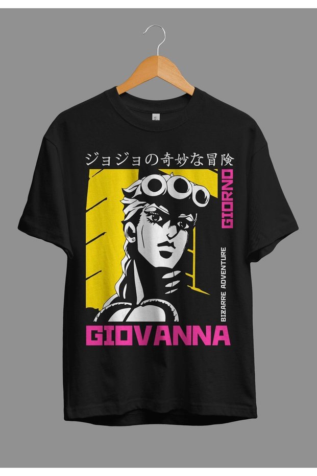Loose Fit Unisex Jojo's Bizarre Adventure Giorno Giovanna Anime Character Design Printed T-Shirt