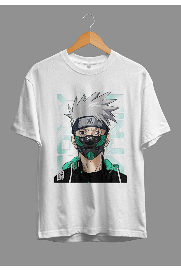Loose Fit Hatake Kakashi Naruto Anime Character Design Printed T-Shirt