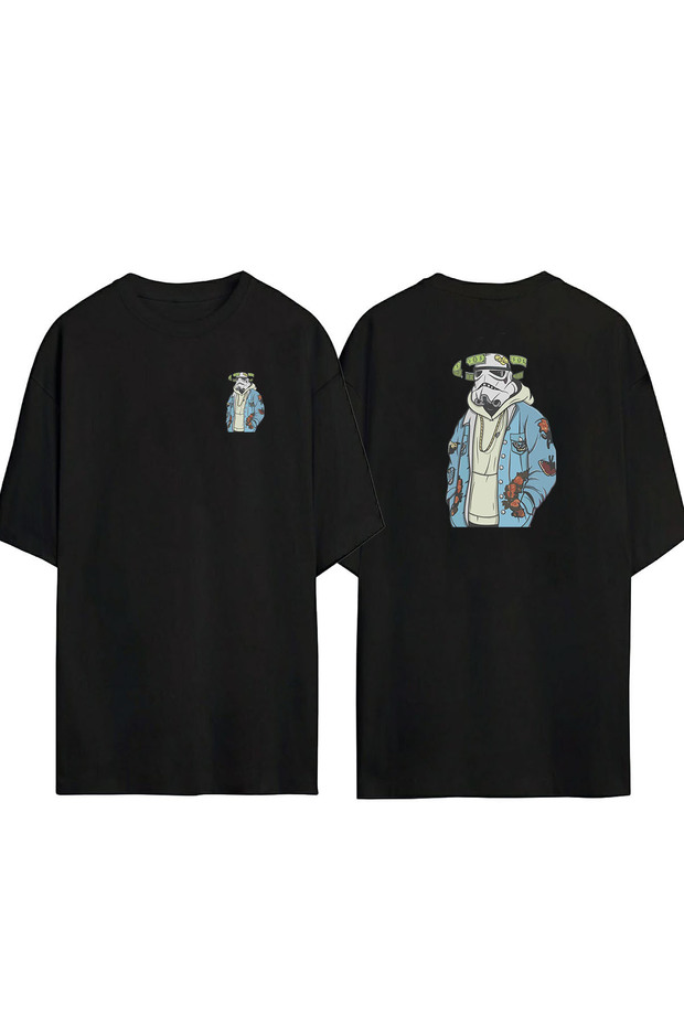 Unisex Thinking Money Darth Vader Star Wars Front Back Printed Black Oversize T-shirt