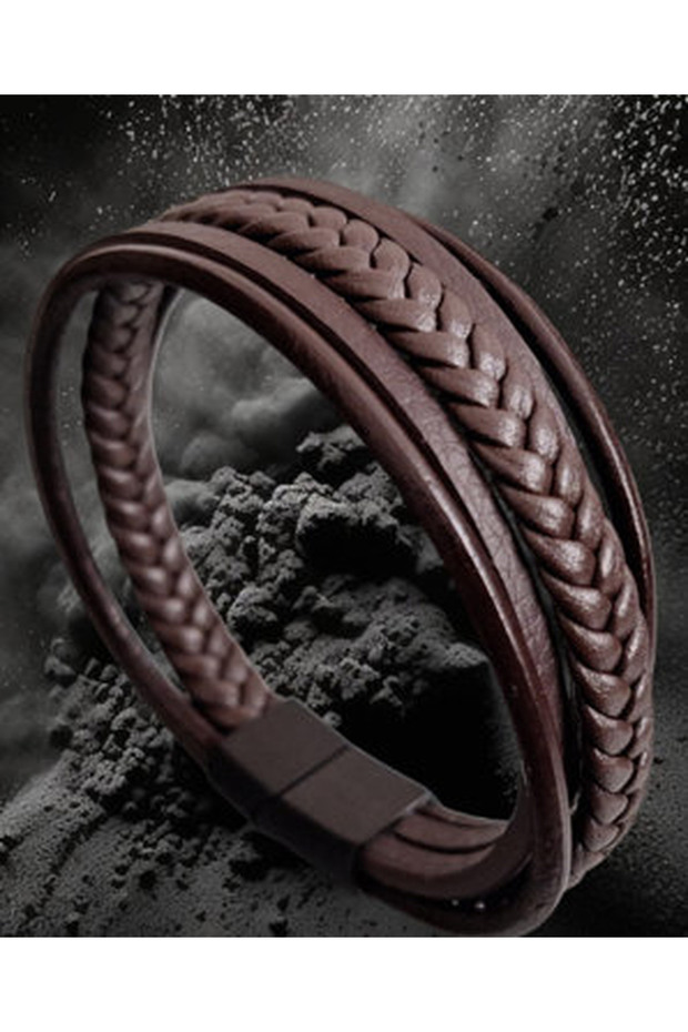 سوار جلدي للرجال بنمط شبكي متعدد الطبقات - 1