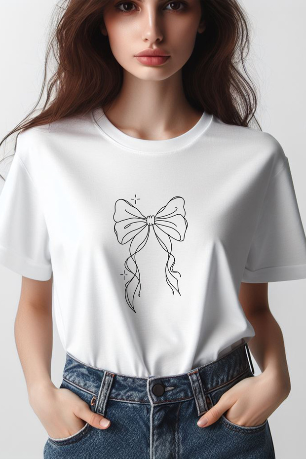Ribbon Bow Printed Coquette 2024 Fashion White Oversize Crew Neck T-shirt