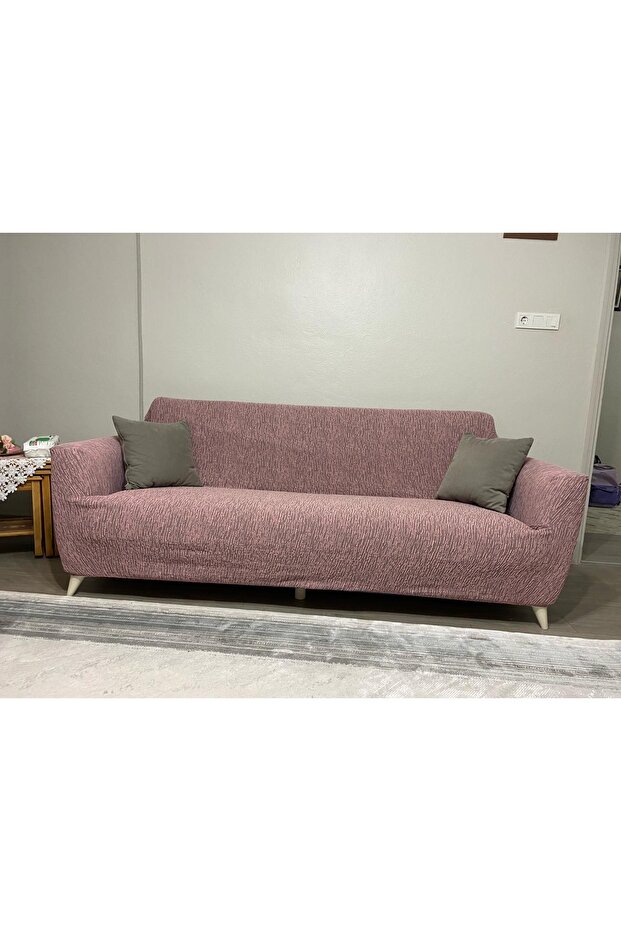 jakarlı düz desen 3 kişilik koltuk örtüsü.lastikli kanepe örtüsü.koltuk kılıfı 1 AD.GÜLKURUSU - 1