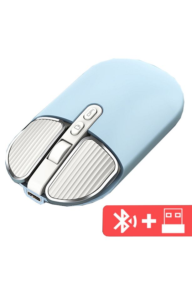 Yeni Şık Tasarım Sessiz Şarj Edilebilir Bluetooth 5.1 + 2.4G Kablosuz Optik Mause - 1