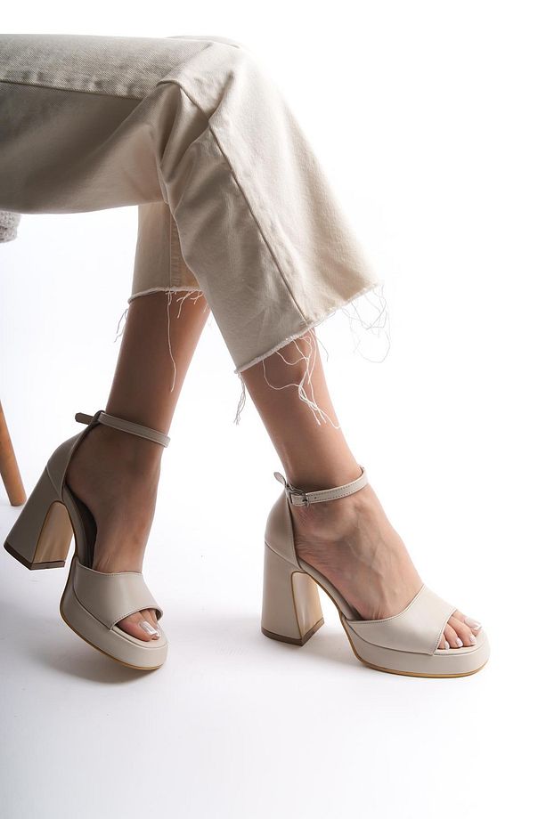 Bej Kadın Platform Topuklu Ayakkabı Rahat Ergonomik (10,5CM) Düğün, Nişan, Söz, Davet Ayakkabısı - 4