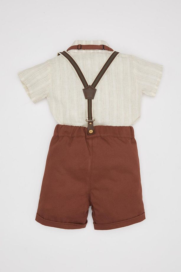 Erkek Bebek 4'lü Takım Çizgili Poplin Gömlek Şort Papyon Pantolon Askısı B8082a524sm - 5