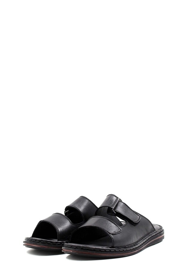 Tugerdi Black Genuine Leather Comfortable Sole Quality Men's Slippers TG09128131592