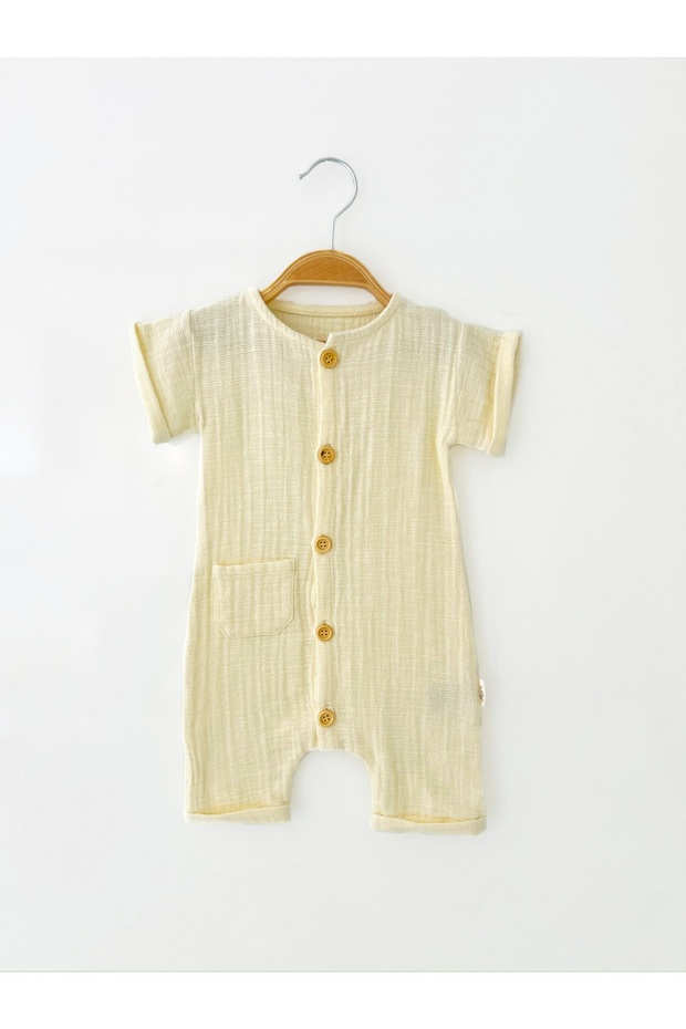 Baby Boy Cream Color Buttoned Muslin Jumpsuit