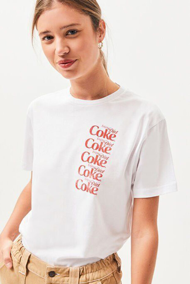 Cotton Combed Fabric Oversize Coke Printed White T-shirt