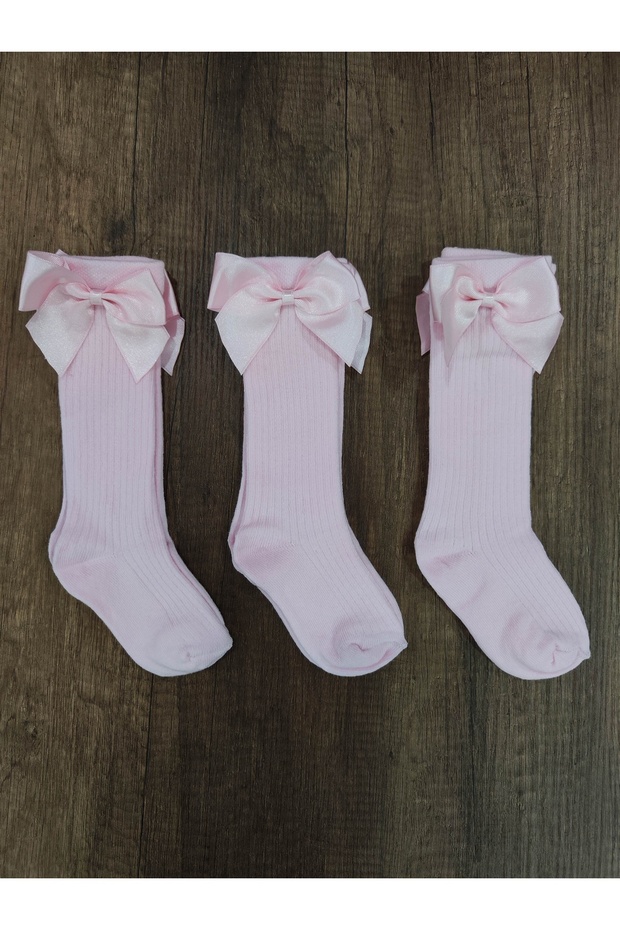 Girl's 3 Pairs of Accessory Bow Cotton Knee-Cuff Socks