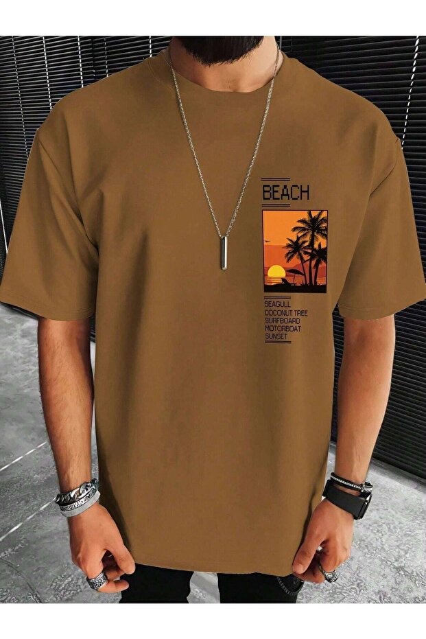 Beach Picture Printed Oversize Men's T-Shirt Casual Boyfirend