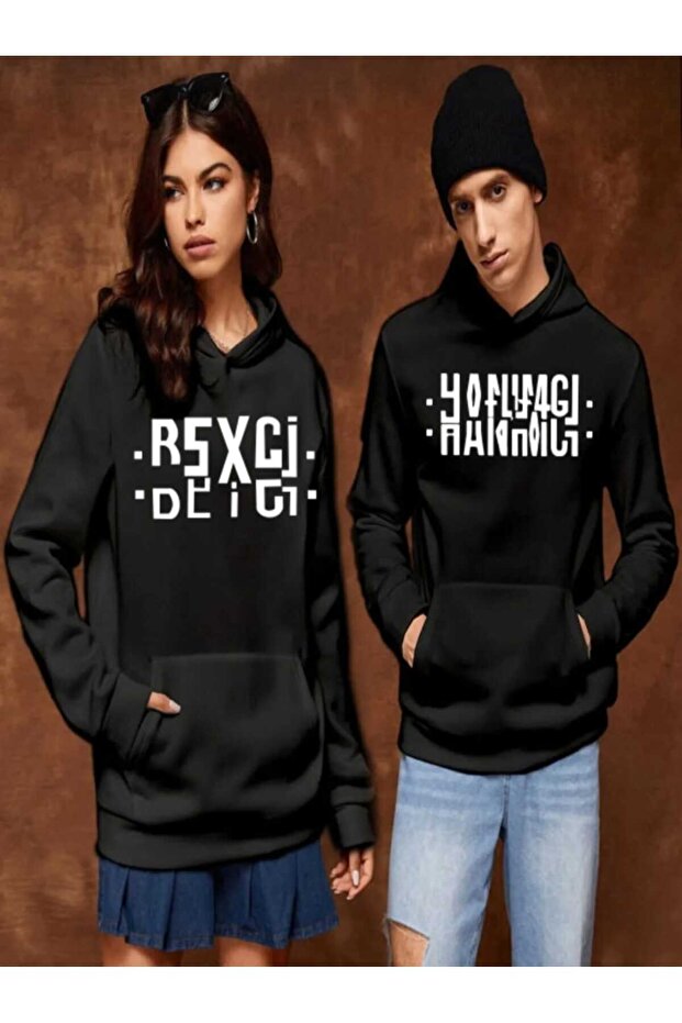 Hanımcı/Beyci Printed - Lover Combination Unisex Oversize Hooded Sweatshirt