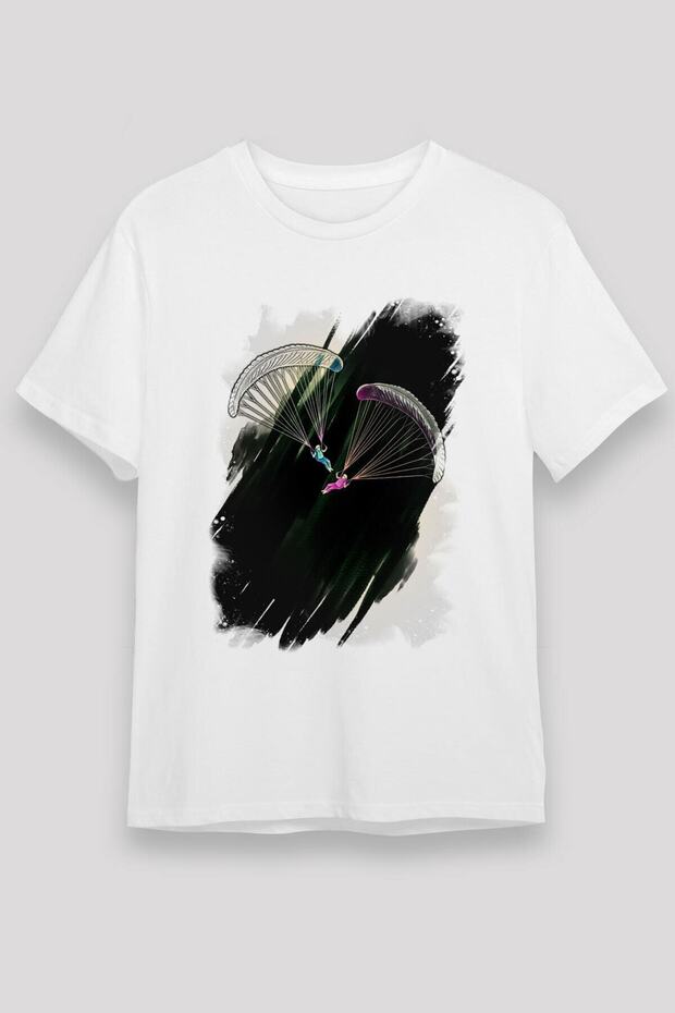 Unisex Loose Fit Paragliding Paragliding Printed White T-Shirt