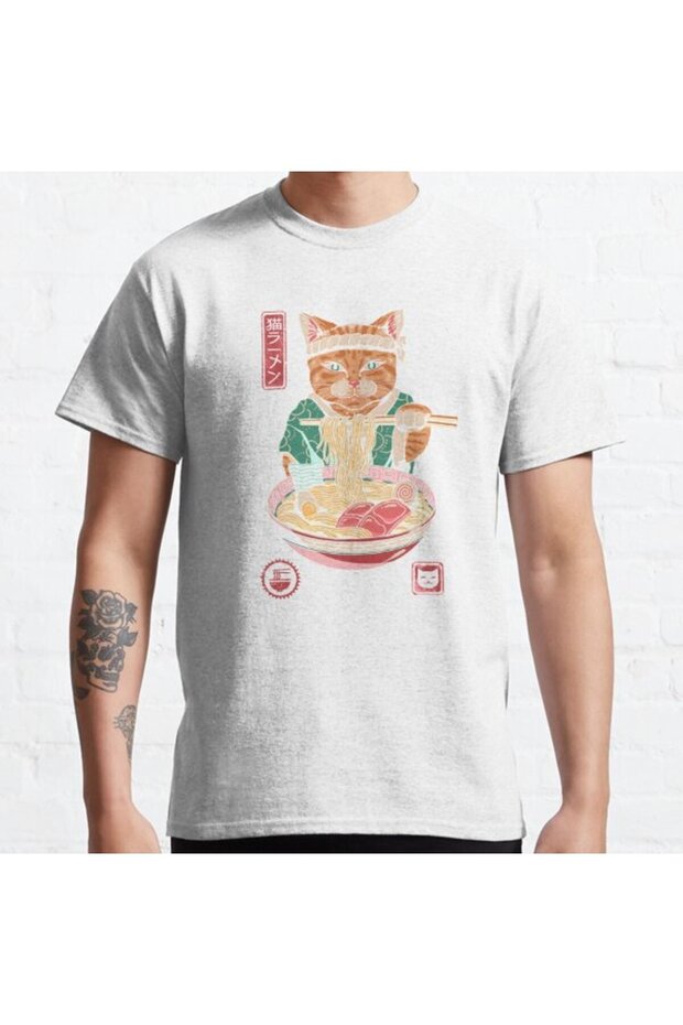 Loose Fit Unisex Neko Ramen Design Printed T-shirt
