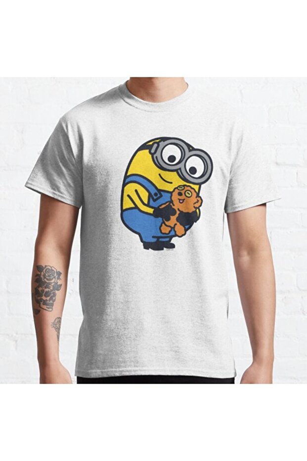 Unisex Minions Bob's Favorite Teddy Bear Patterned Printed T-Shirt - Loose Fit