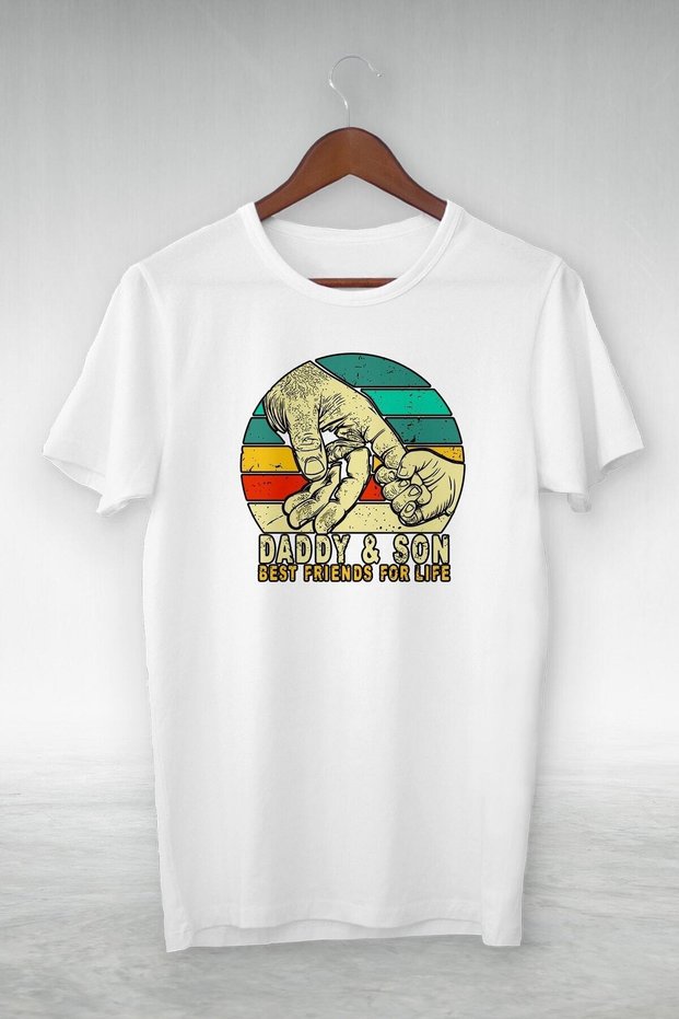 Unisex Loose Fit White -daddy & Son Best Friends For Life -illustration Drawing -design T-shirt
