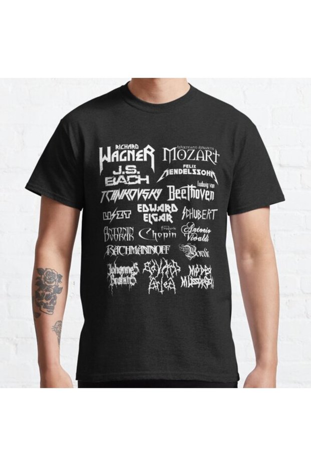 Loose Fit Unisex Heavy Metal-style Classical Composers (WHITE TEXT) Design Printed T-shirt