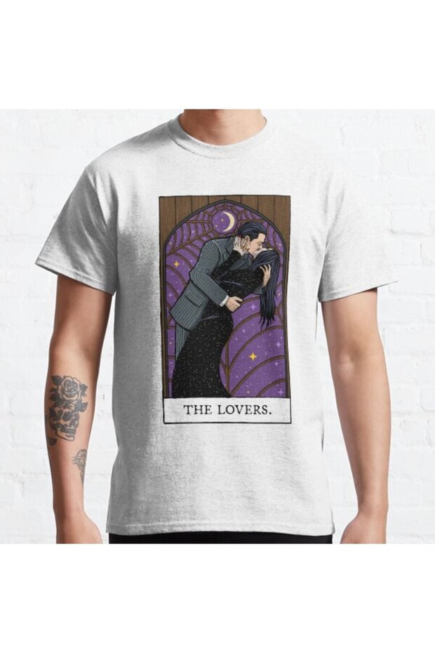 Loose Fit Unisex The Lovers Tarot Card Design Printed T-shirt