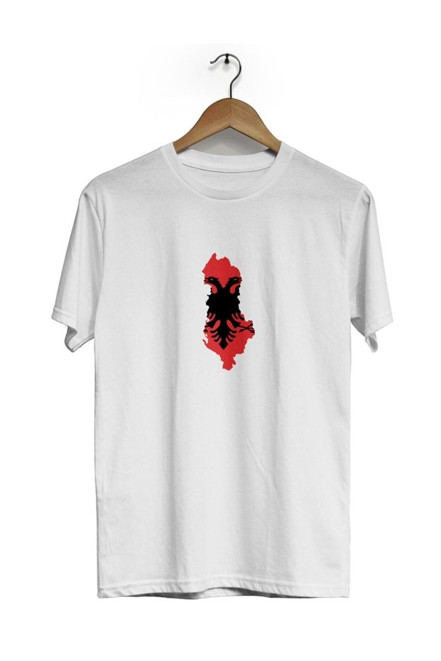 Unisex Loose Fit Albania Flag Printed Short Sleeve Crew Neck T-Shirt 468