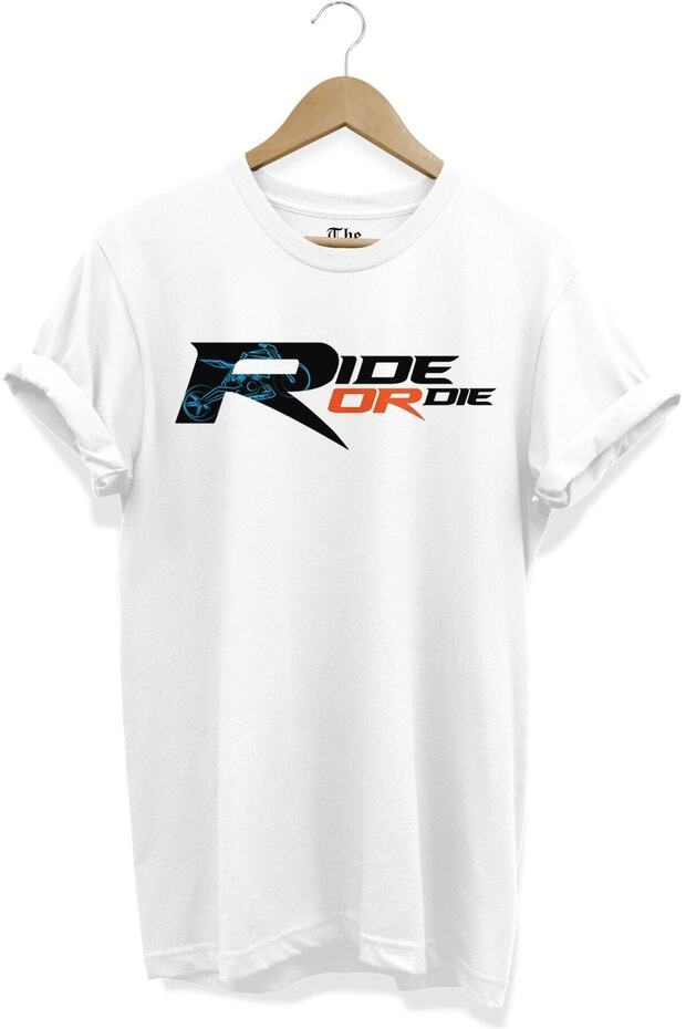 Unisex Loose Fit White Biker Ride Or Die Text Printed Short Sleeve T-shirt
