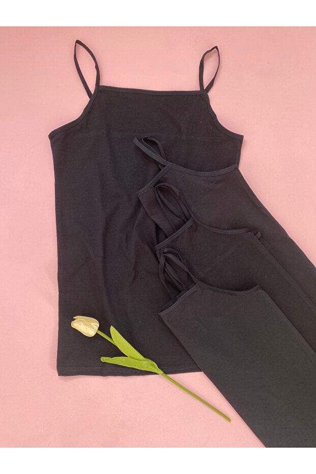 Women's Black Color 4 Pack Cotton Rope Suspender Undershirt
