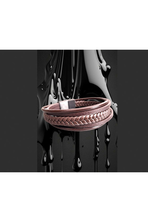 سوار جلدي للرجال بنمط شبكي متعدد الطبقات - 3