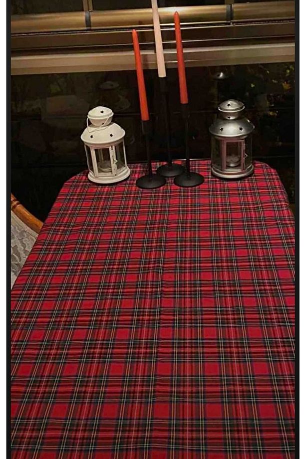 Piti Kareli Masa Örtüsü, Sofra Bezi, Piknik Örtüsü Yılbaşı Desenli Pamuk - 5