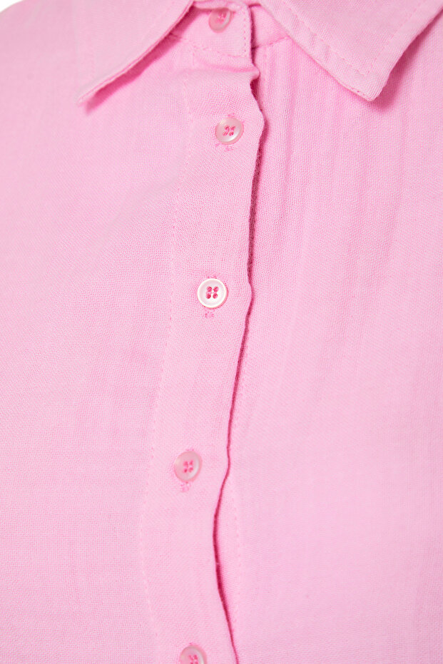 Pembe Dokuma %100 Pamuk Plaj Crop Gömlek TBESS24GO00011 - 6