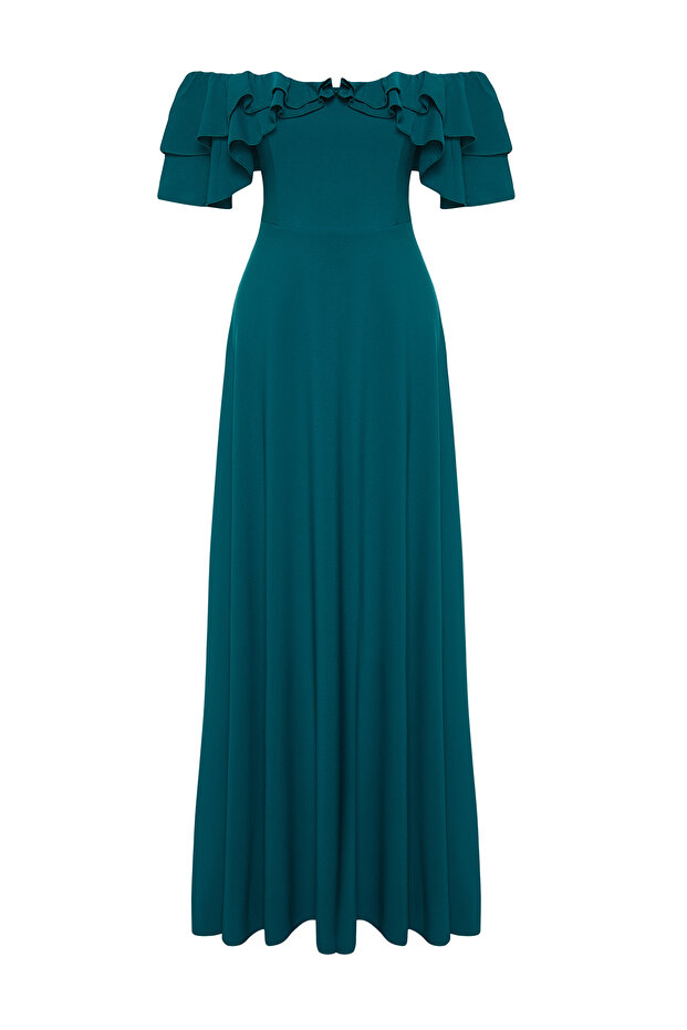 Smaragdově zelené dlouhé večerní šaty střihu do A - TPRSS24AE00054 - 7