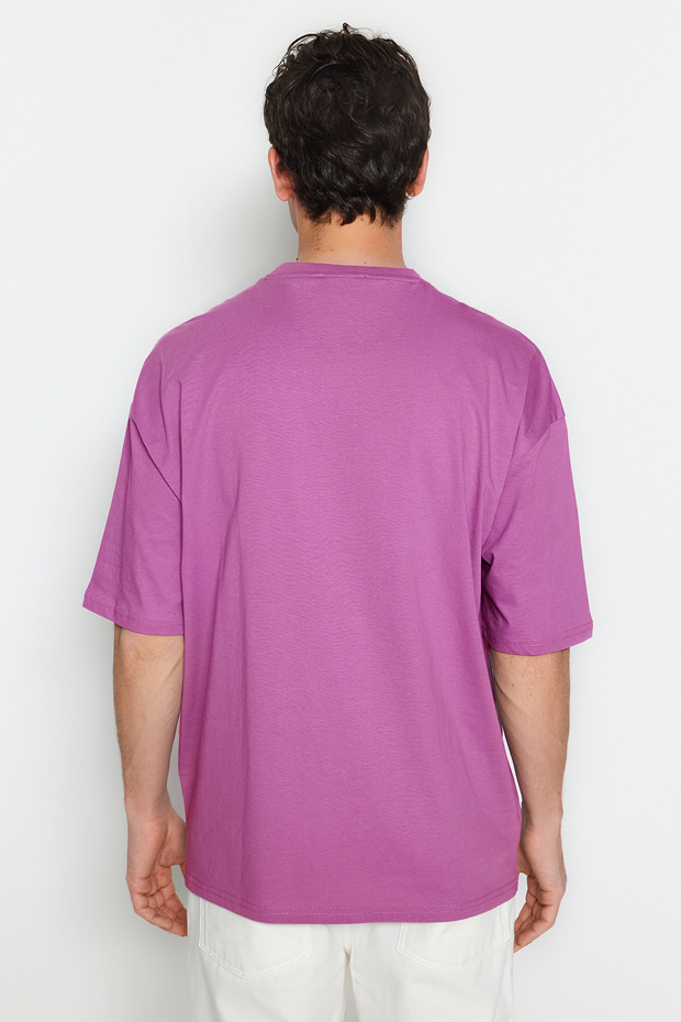 Mürdüm Oversize/Geniş Kesim Dinozor Nakışlı Kısa Kol %100 Pamuk T-Shirt TMNSS23TS00243 - 2