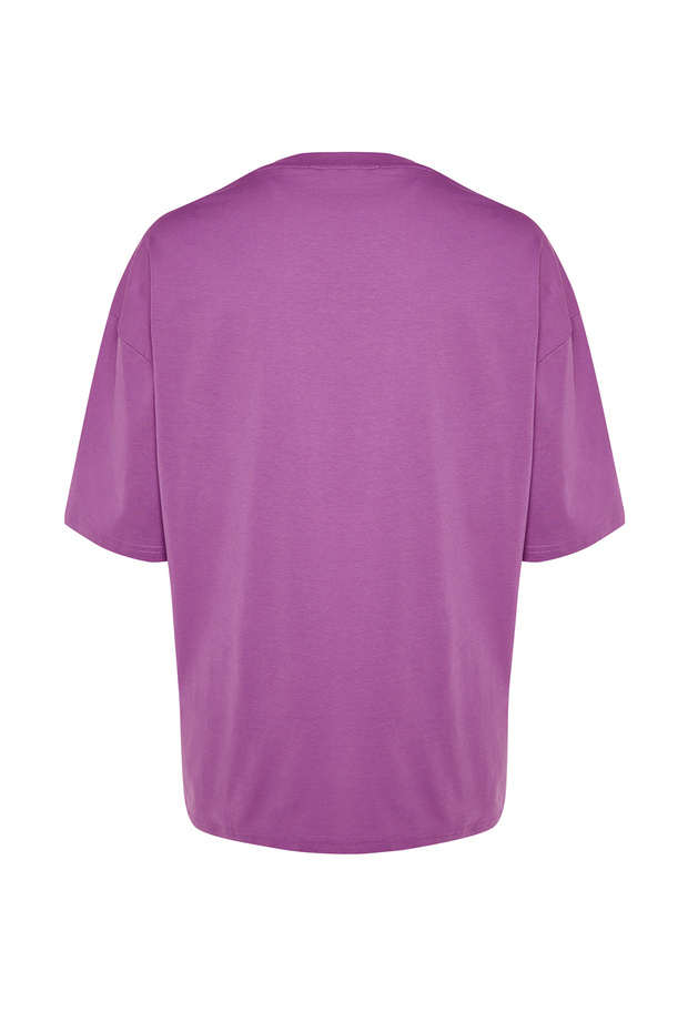 Mürdüm Oversize/Geniş Kesim Dinozor Nakışlı Kısa Kol %100 Pamuk T-Shirt TMNSS23TS00243 - 8