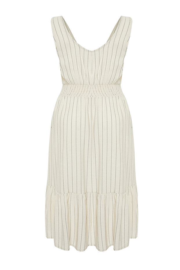 Béžové tkané šaty s čtvercovým límcem A-Line TBBSS24AH00075 - 8