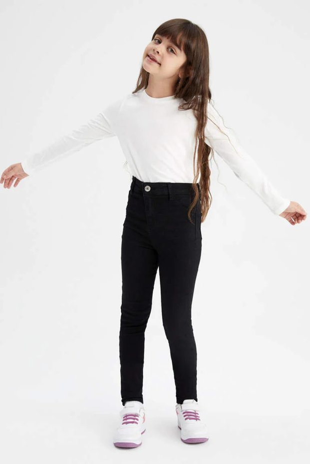Girl's Narrow Leg Narrow Fit Lycra Non-Pilling Color-Picking Black Trousers