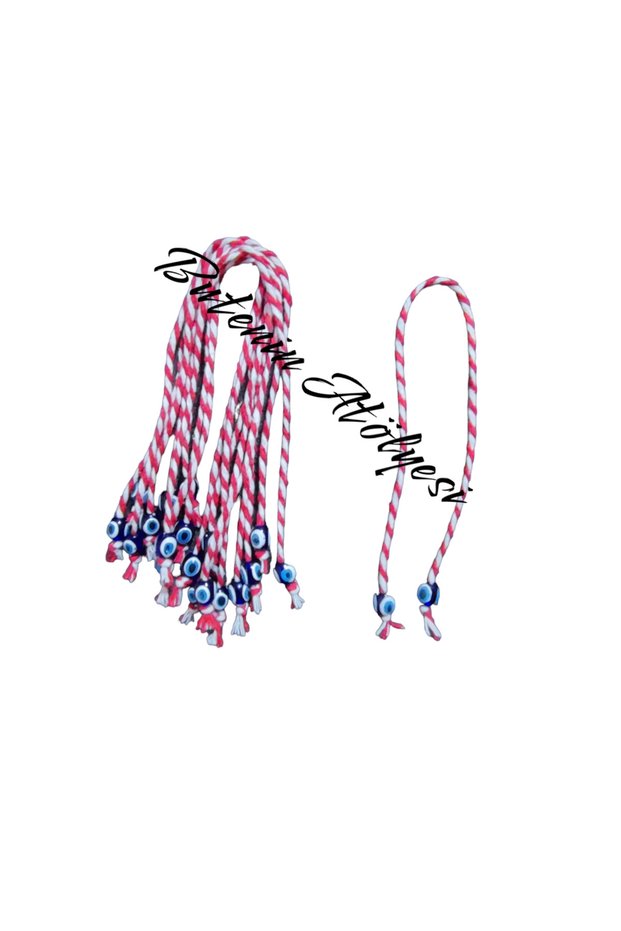 10 Pieces of Red and White String, Evil Eye Beaded Martenchka, Martenitsa, Lucky Bracelet