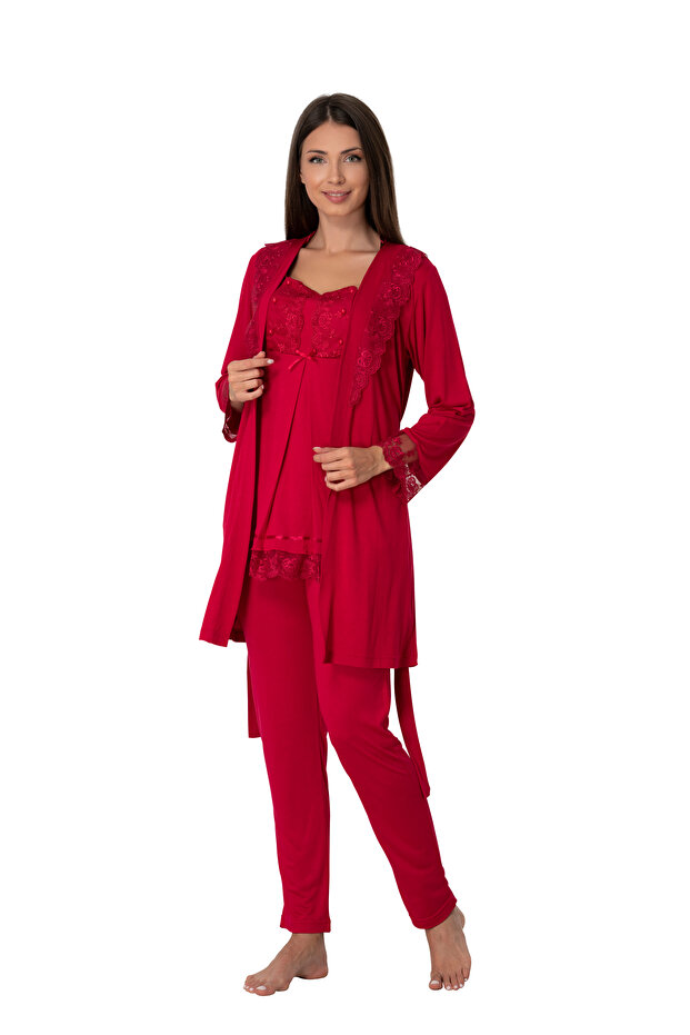 Effortt Cherry Cotton Maternity Pajama Set with Dressing Gown