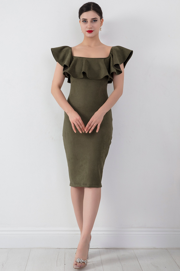 Madonna Yaka Süet Midi Elbise 3938 - 5