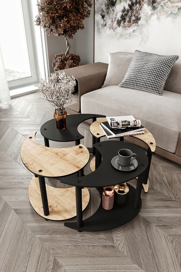 YİN YANG UNITY SERENITY ORTA SEHPA 4 LÜ SİYAH MEŞE 70 CM - 5