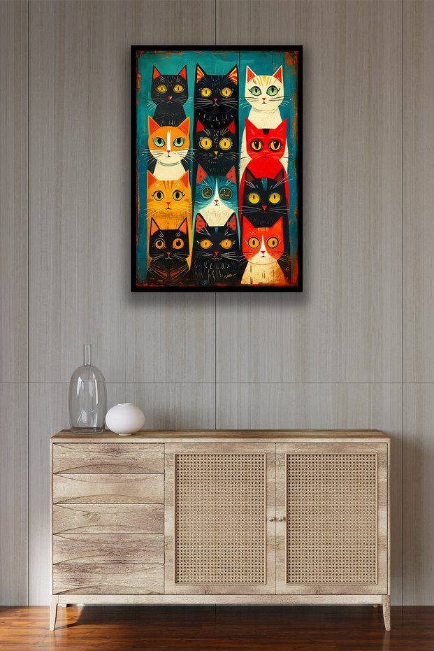 Cat Picture Illustration Stylish Wooden Table Model, Aesthetic, Living Room, Hall, Office, Home Decoration