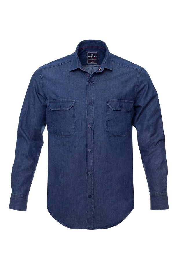 Men's Large Size 118-191 Long Sleeve Jeans Shirt Suitable for Weight Interval Dark Blue