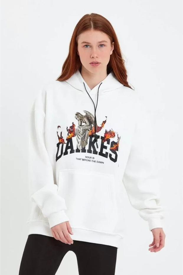 DANKES Printed Hooded Sweat - White