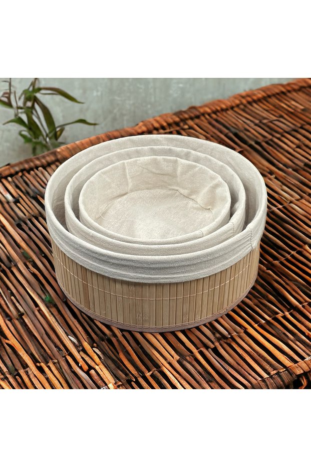 3-Piece Round Bamboo Organizer Organizer Storage Box Basket