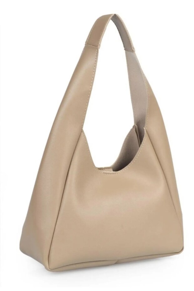 Women's Camel Faux Leather Hand and Shoulder Bag with Zipper and Internal Compartment
