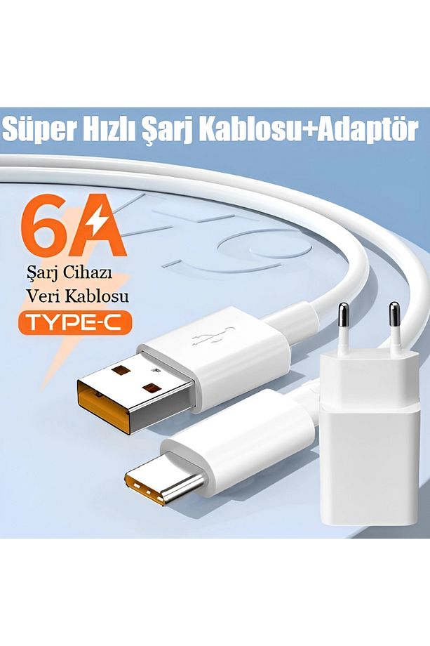 6A Süper Hızlı Şarj Data Kablosu Type-C Veri Kablosu Android Uyumlu Adaptör Hızlı Şarj Cihazı - 1