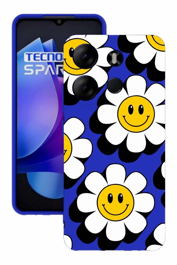 Spark Go 2023 Blue Color Silicone Case with Print and Camera Protection