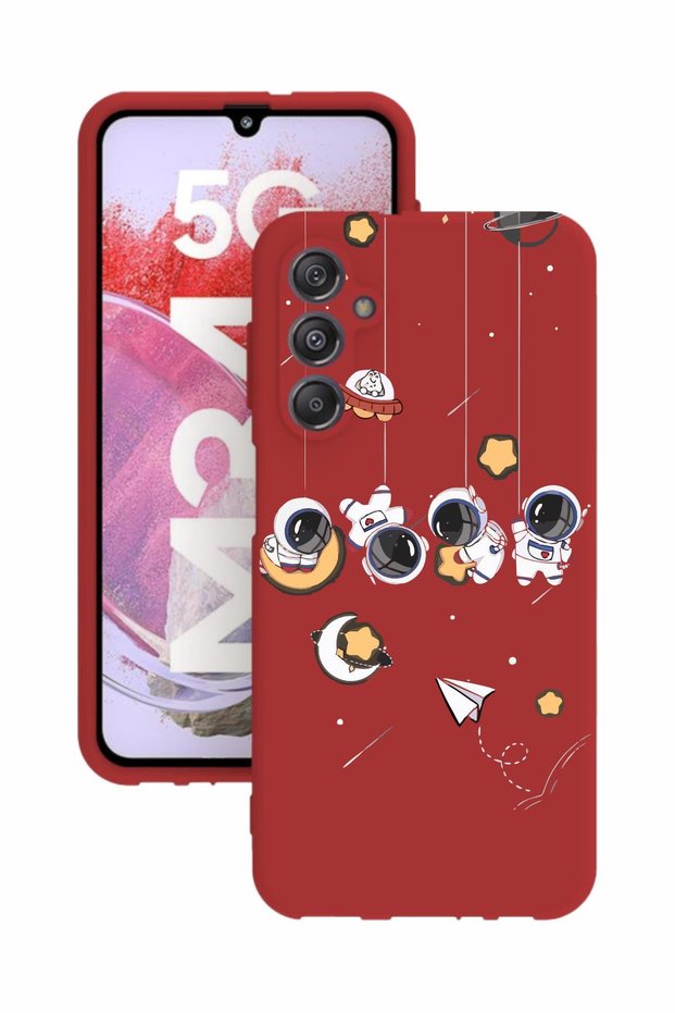Samsung Galaxy M34 Printed and Camera Protected Red Color Silicone Case