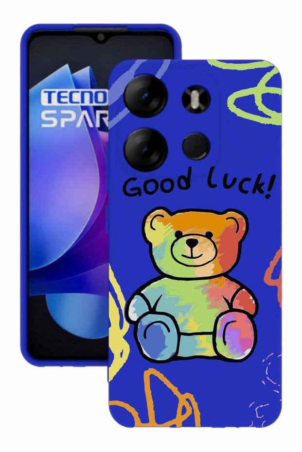 Spark Go 2023 Blue Color Silicone Case with Print and Camera Protection